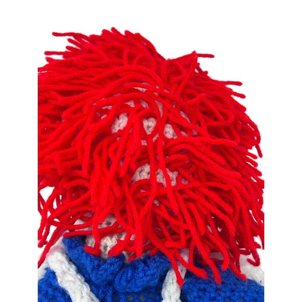 Handmade Crochet Raggedy Ann Doll Red Yarn Hair Blue Dress White Apron 24 inch - Picture 6 of 9